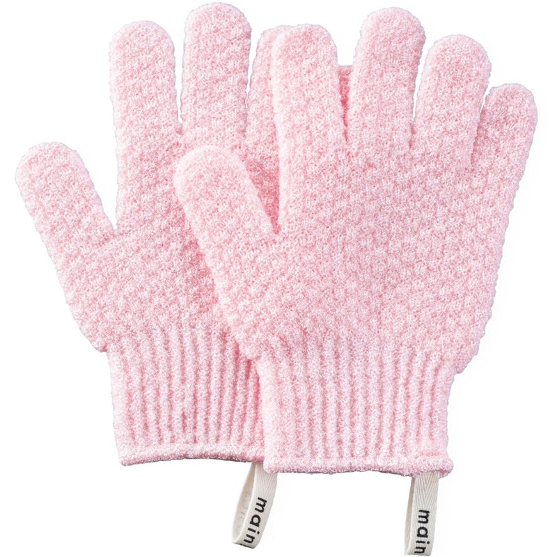 MainBasics Deep Exfoliating Bath Gloves - Heavy-Textured Nylon Shower Scrub for Dead Skin Removal - Machine Washable (1 Pair, Soft Pink) - Image 1